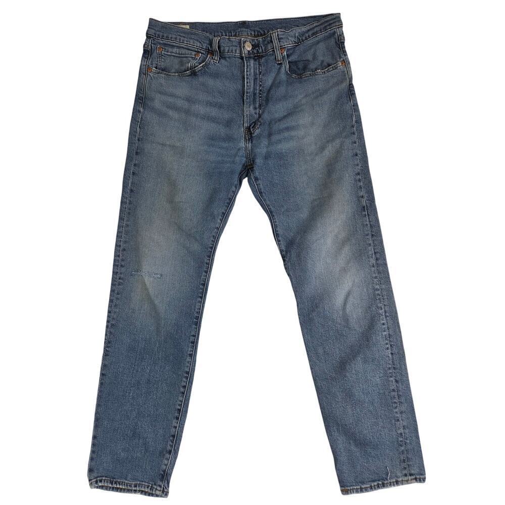 Levi's 502 Slim Taper Jeans Mid Wash Distressed Knee Denim Size 34x31